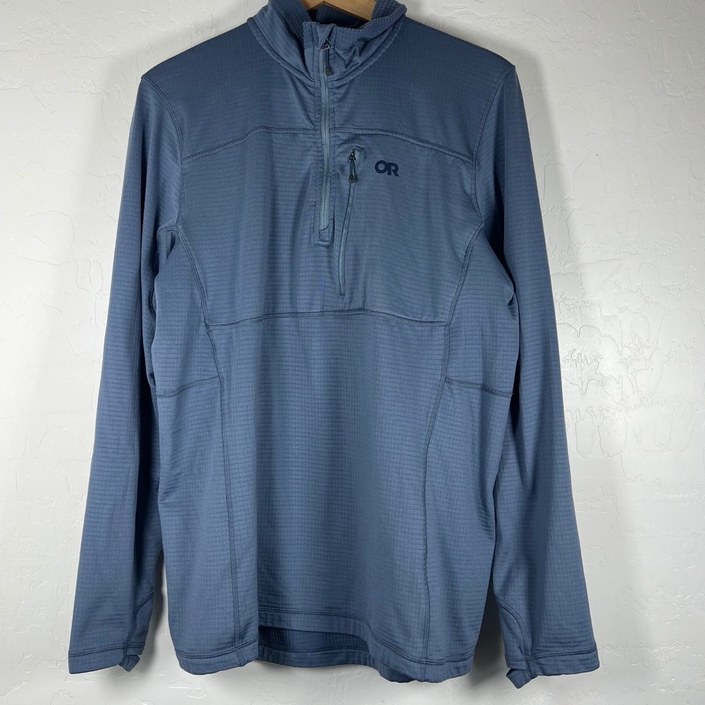 Outdoor Research Mens Vigor Quarter Zip Blue Grid Fleece Pullover waffle L